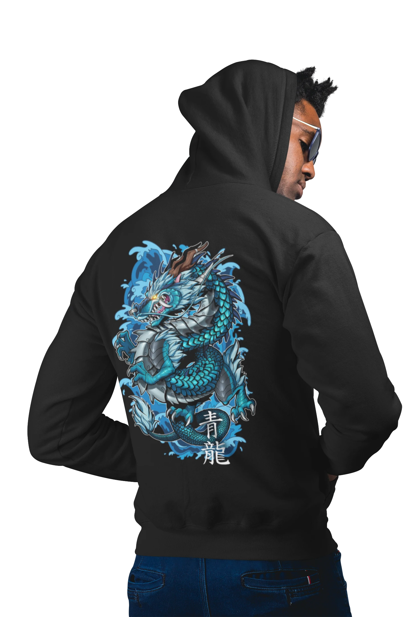 blue azure dragon seiryu black hoodie